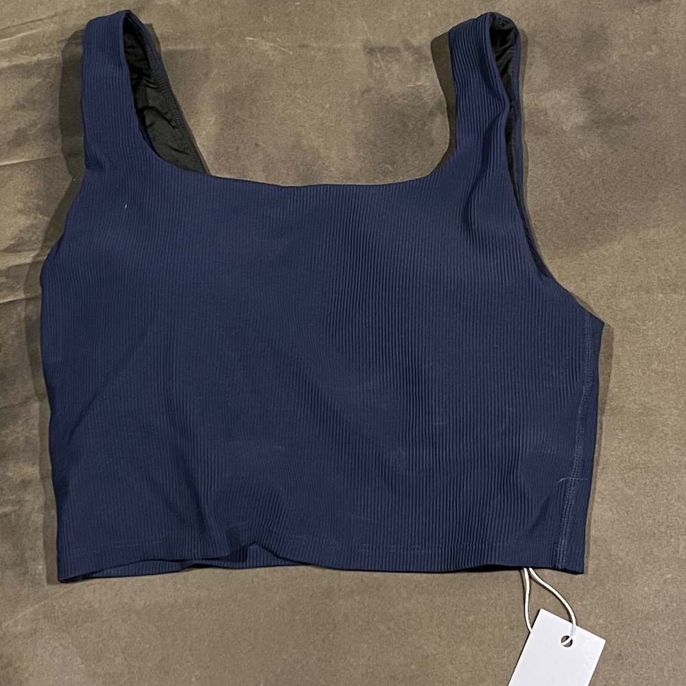 Fittin Navy Longline Square Neck Sports Bra with Built-In Padded Shelf, Size S